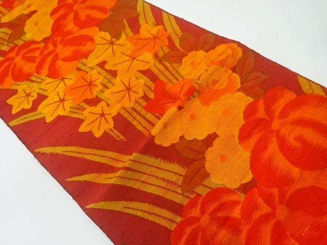 JAPANESE KIMONO / NAGOYA OBI / SILK / HAND WOVEN TSUMUGI / FLORAL PLANTS